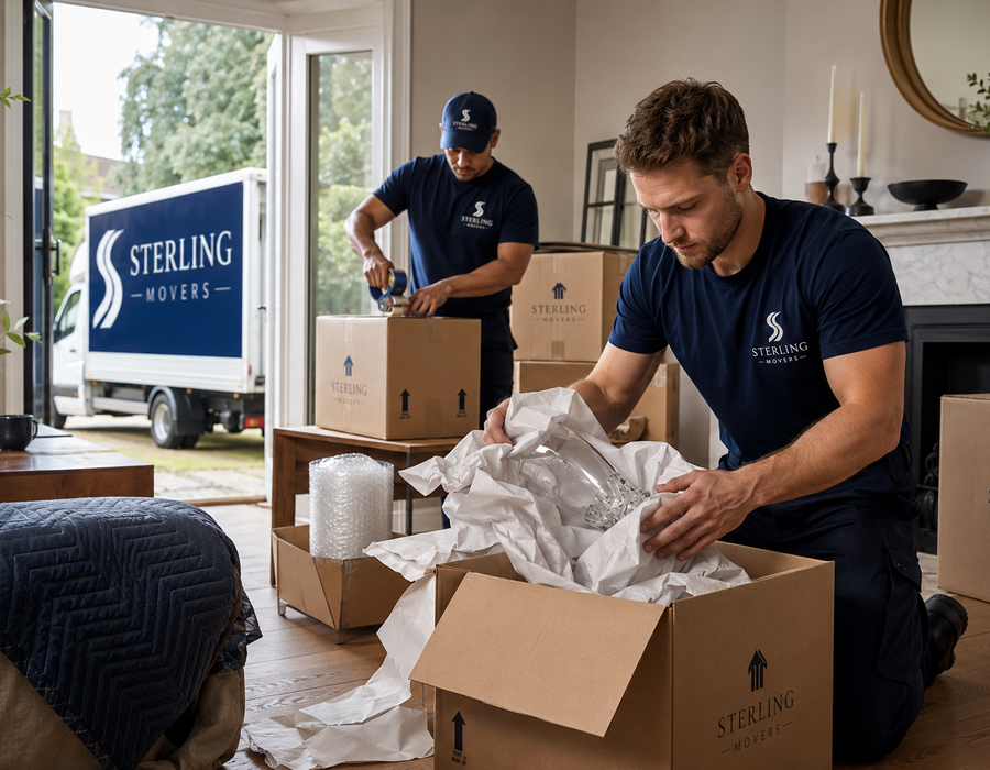Protected household furniture being loaded into a removal van